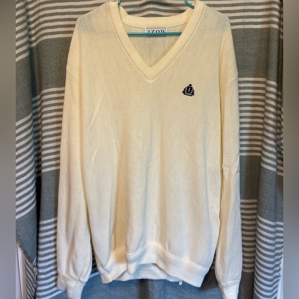 Vintage Izod‎ V-Neck White/Cream Sweater Size XL